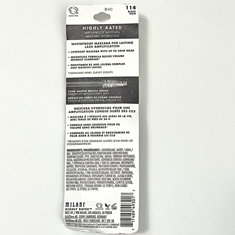 Milani Highly Rated Waterproof Volumizing Mascara Lash Lift #114 BLACK 0.26oz - Picture 2 of 3